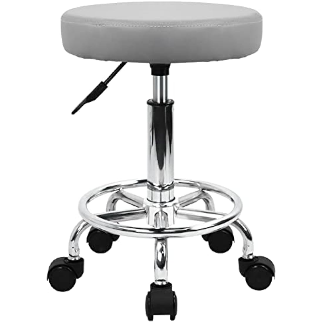 KKTONER PU Leather Round Rolling Stool with Foot Rest Swivel Height Adjustment Spa Drafting Salon Tattoo Work Office Massage Stools Task Chair Small (Gray)