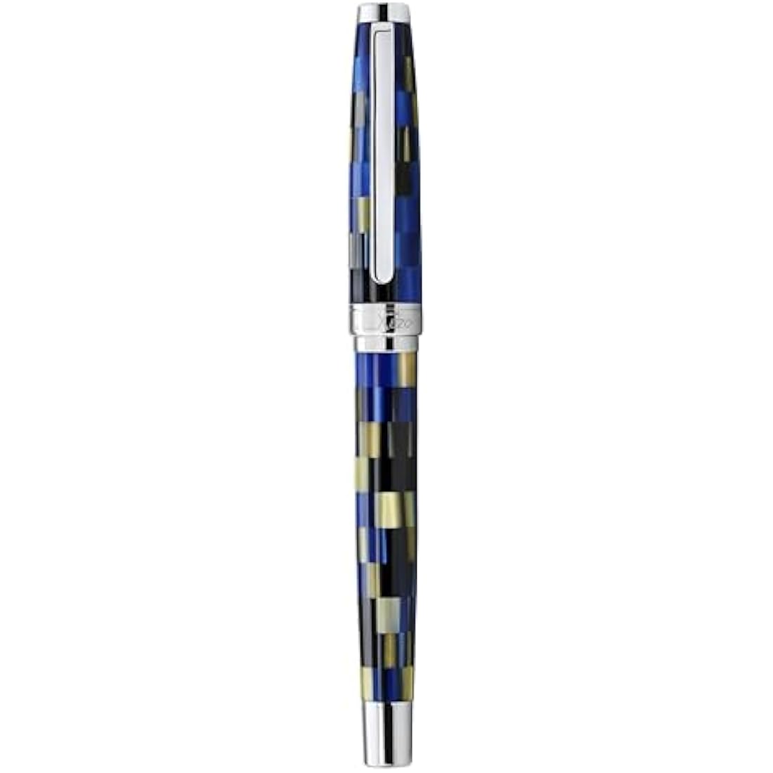 Xezo Urbanite Fountain Pen, Medium Nib. Retro Blue, Black, and Cream Colors with Chrome Plating. Limited Edition and Serialized. No Two Alike