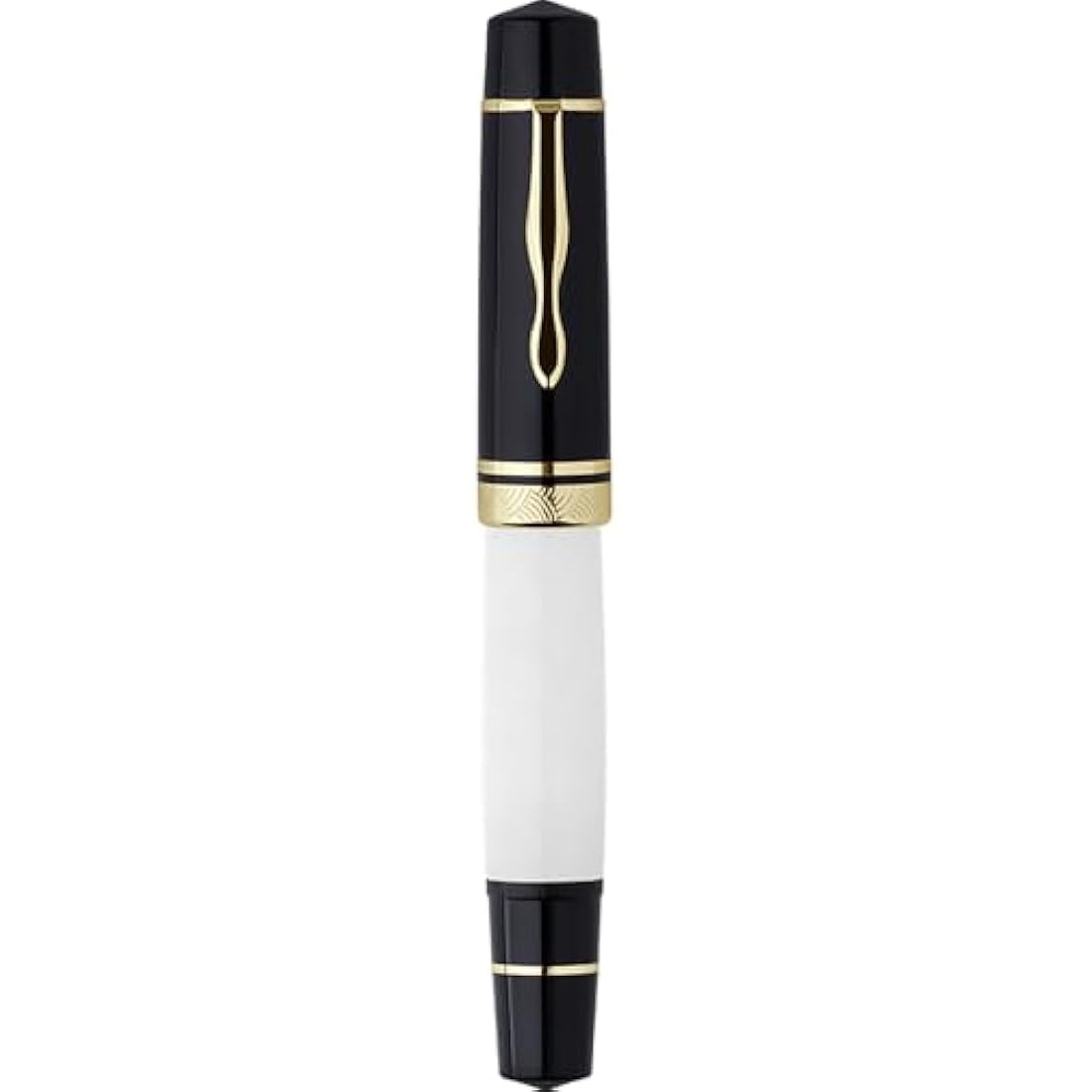 erofa Majohn P139 Piston Resin Fountain Pen Medium Nib with Box, Brass Piston System Large Capacity Writing Pen, Black White