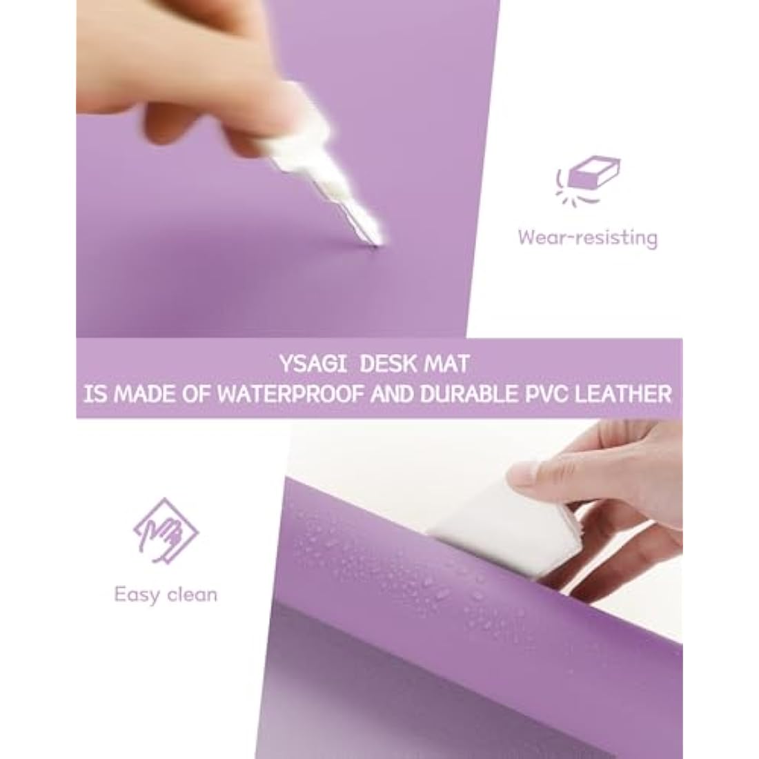 YSAGi Non-Slip Desk Pad, Waterproof PVC Leather Desk Table Protector, Ultra Thin Large Mouse Pad, Easy Clean Laptop Desk Writing Mat for Office Work/Home/Decor (80 x 40 cm, Purple)