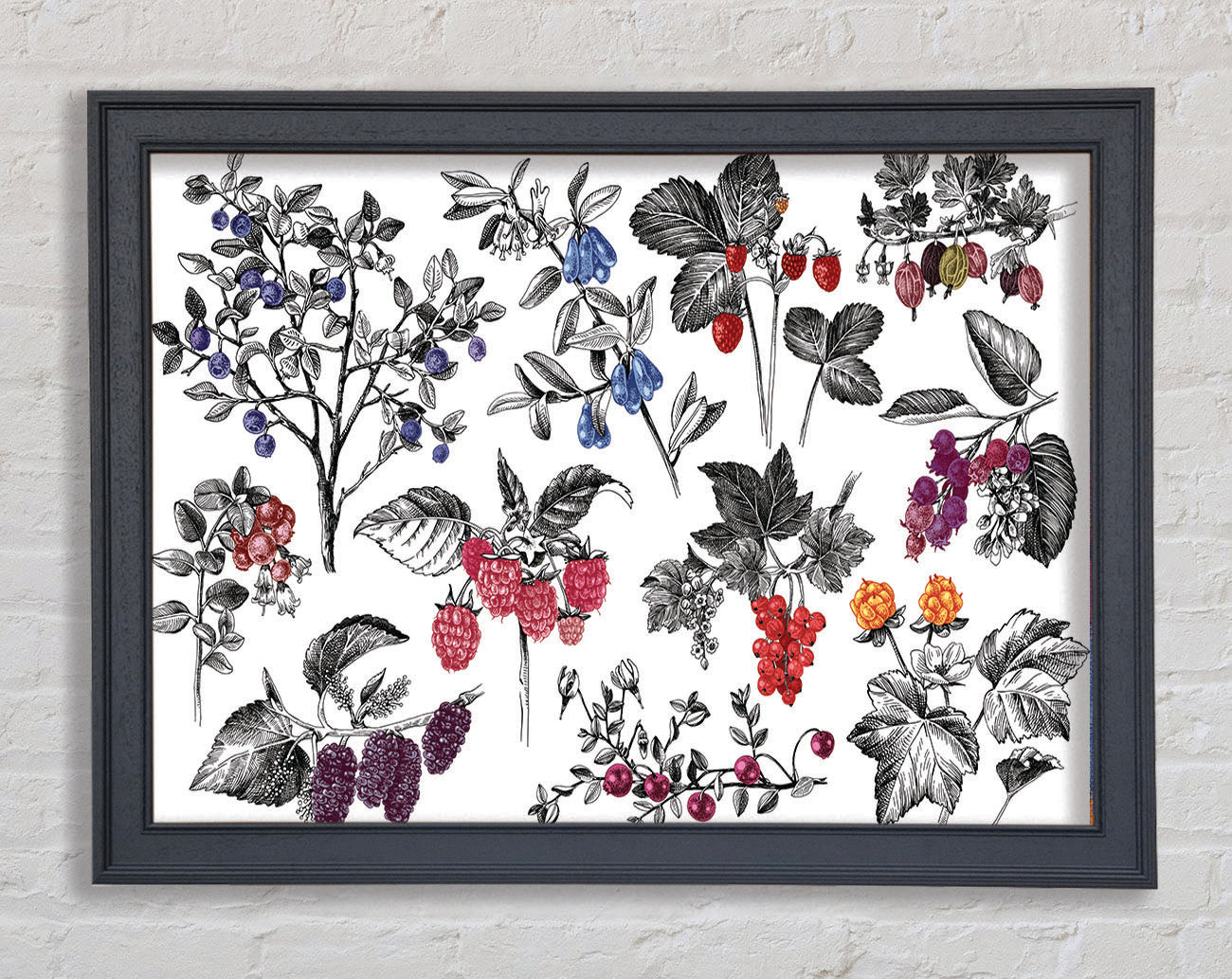 Collage Of Flowers And Berries Framed Wall Art
