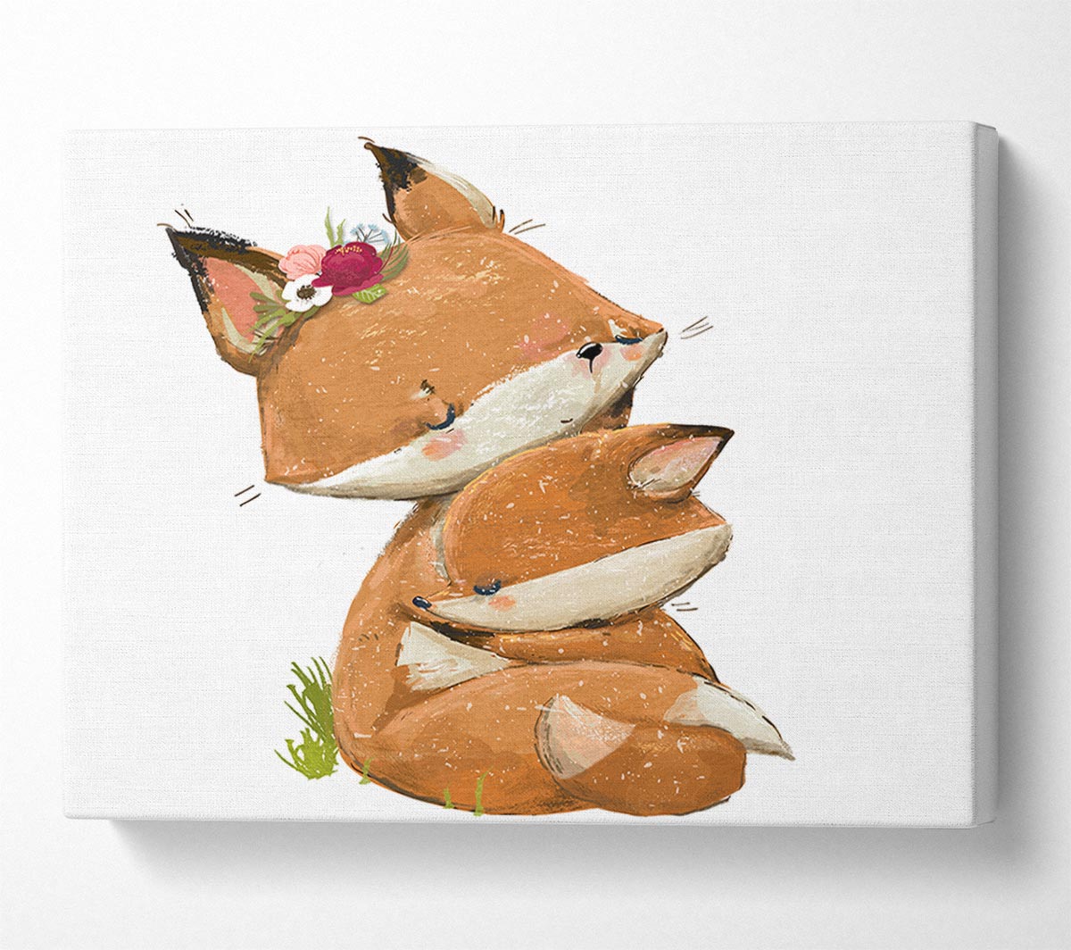 Fox Family Cuddle Canvas Wall Art