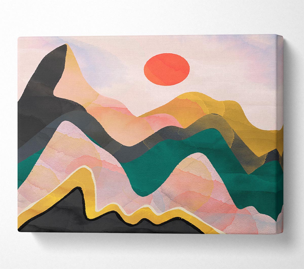 Red Sun Mountain Abstract Canvas Wall Art