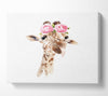 Roses On A Giraffe'S Head Canvas Wall Art
