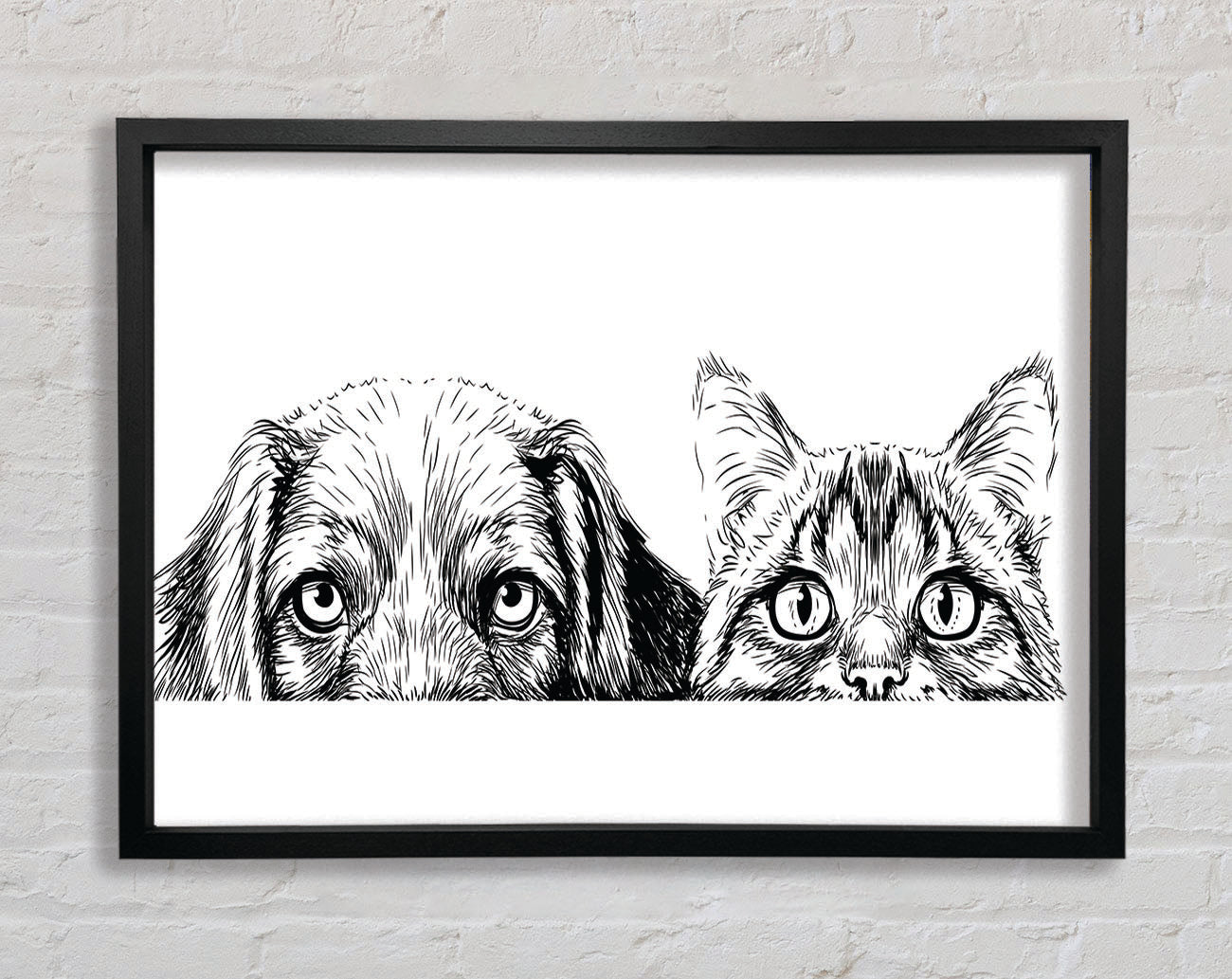 Cat And Dog Peep Framed Wall Art
