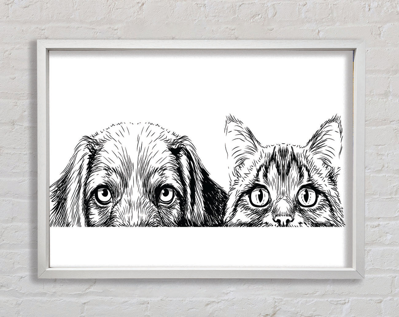 Cat And Dog Peep Framed Wall Art