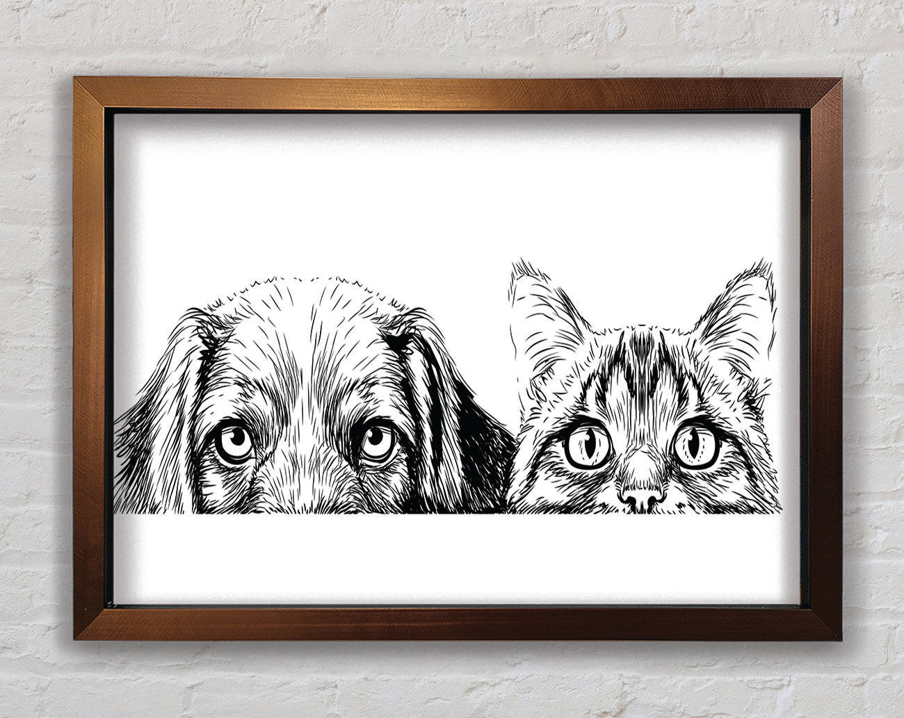 Cat And Dog Peep Framed Wall Art