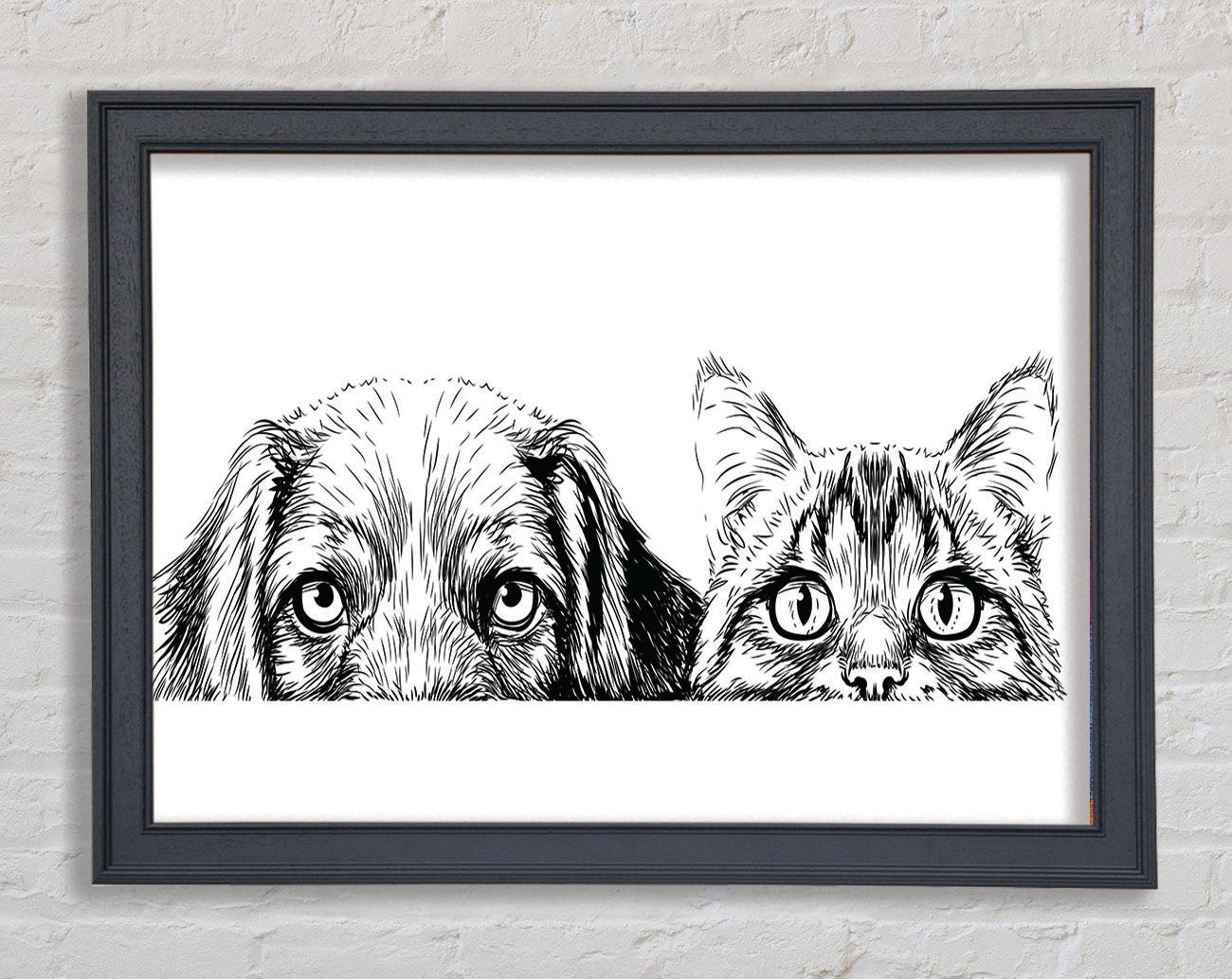 Cat And Dog Peep Framed Wall Art