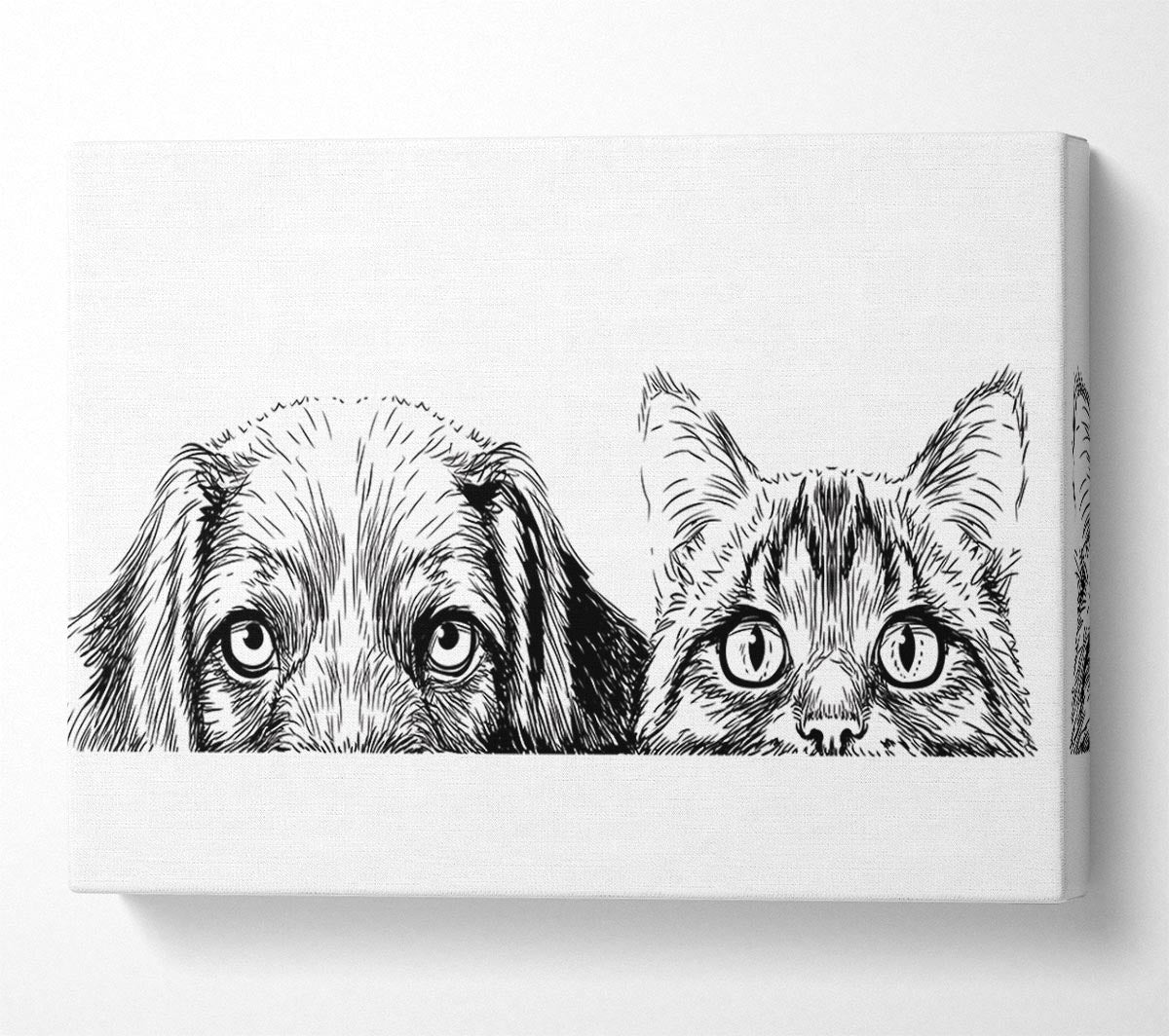 Cat And Dog Peep Canvas Wall Art