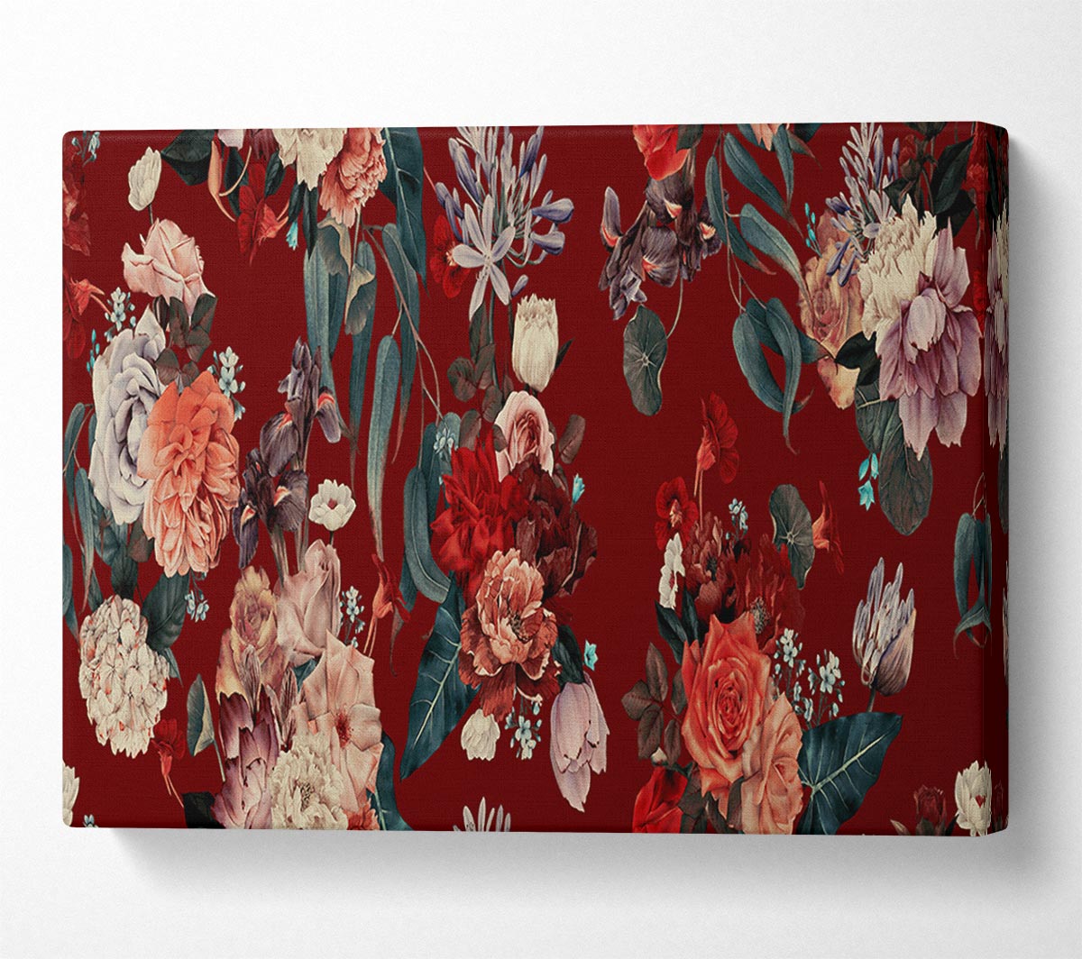 Flowers On Red Canvas Wall Art