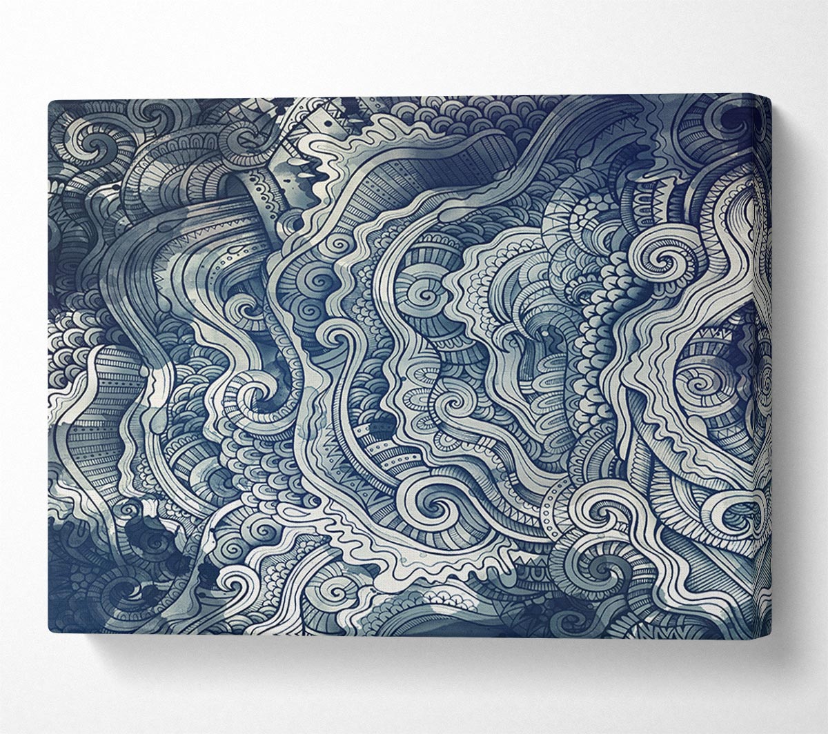 Ripples And Swirly Dots Blue Canvas Wall Art
