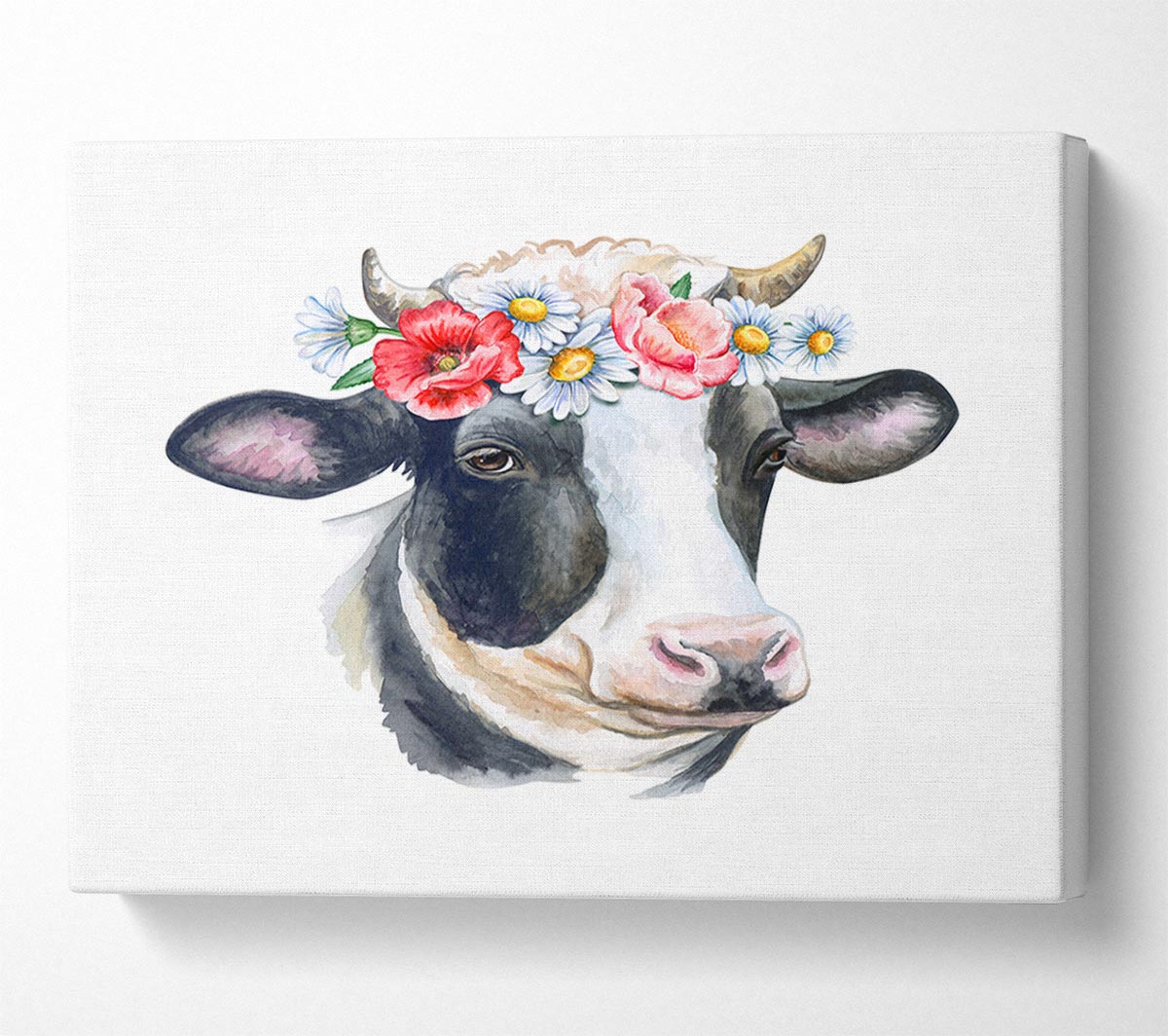 Flower Girl Cow Canvas Wall Art