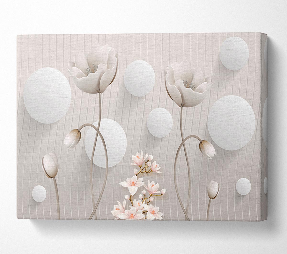 White Flower Circles Canvas Wall Art