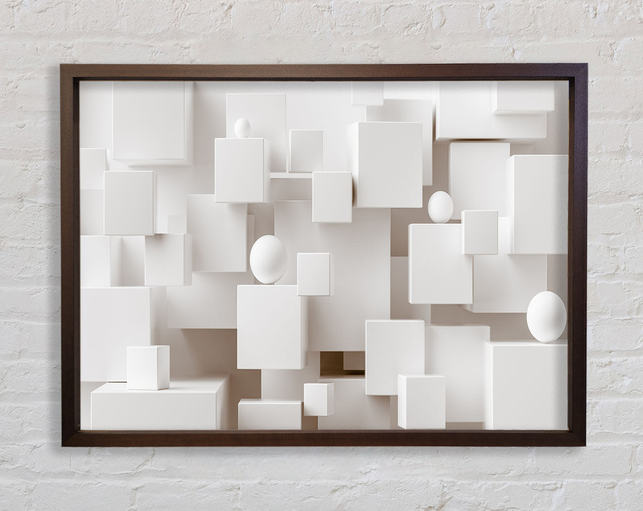 Cubes And Spheres White Framed Wall Art