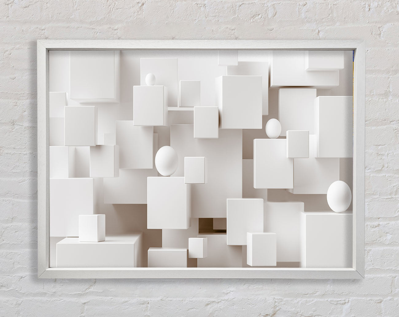 Cubes And Spheres White Framed Wall Art