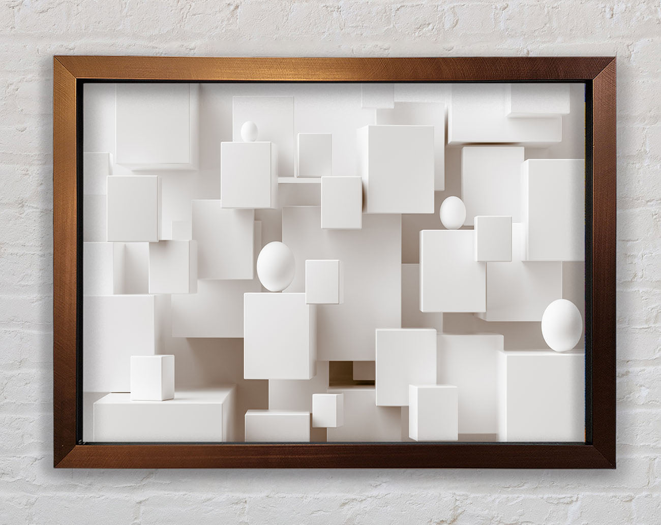 Cubes And Spheres White Framed Wall Art