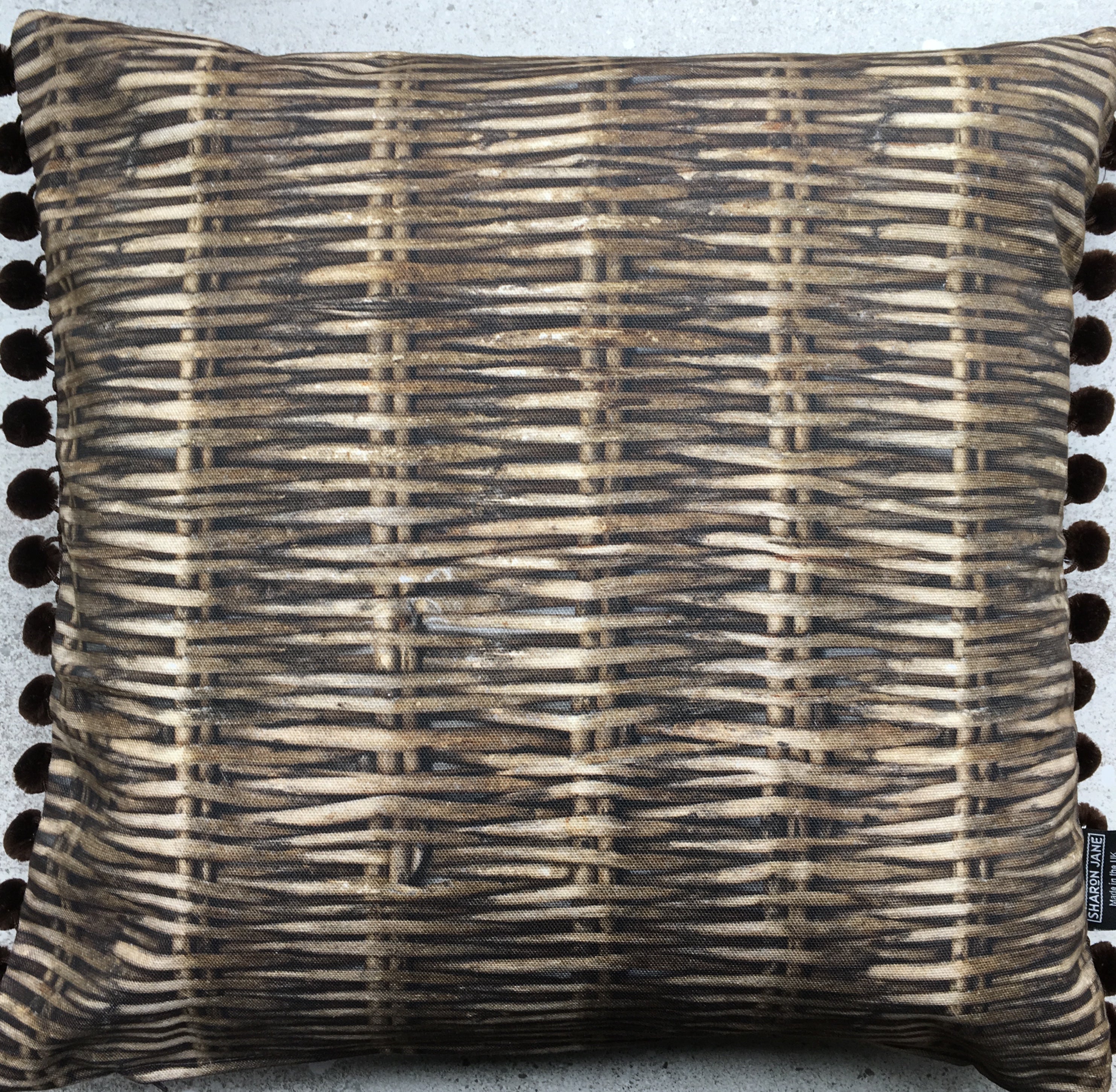 Willow Print Cushion + Velvet Pom Poms