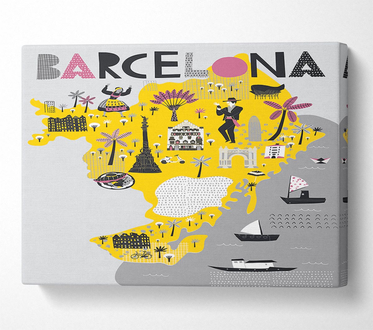 The Little Map Of Barcelona Canvas Wall Art