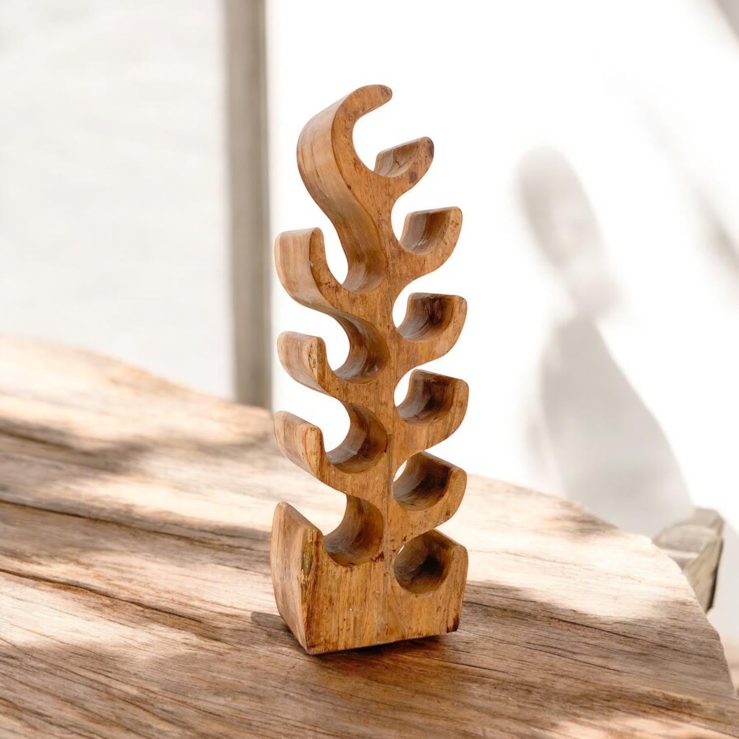 10 Bottle Hand Carved Wine Rack - L15 x W25 x H70 cm