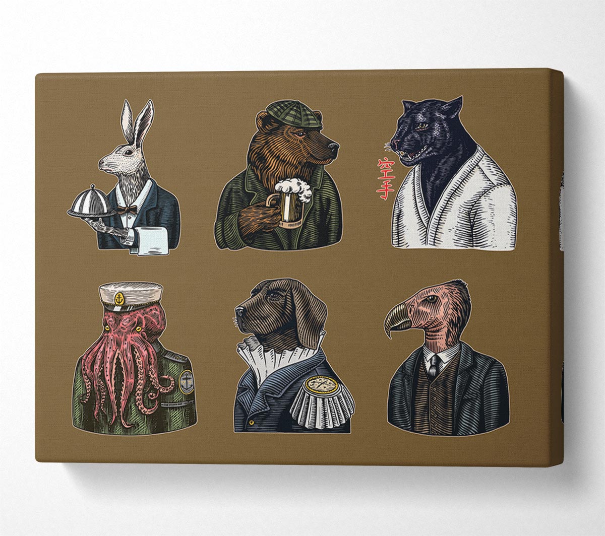 Six Vintage Animal People Canvas Wall Art