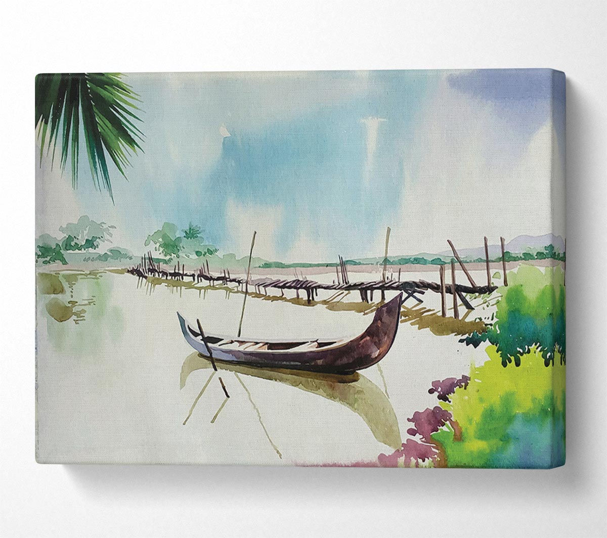 The Boat Left In The River Canvas Wall Art