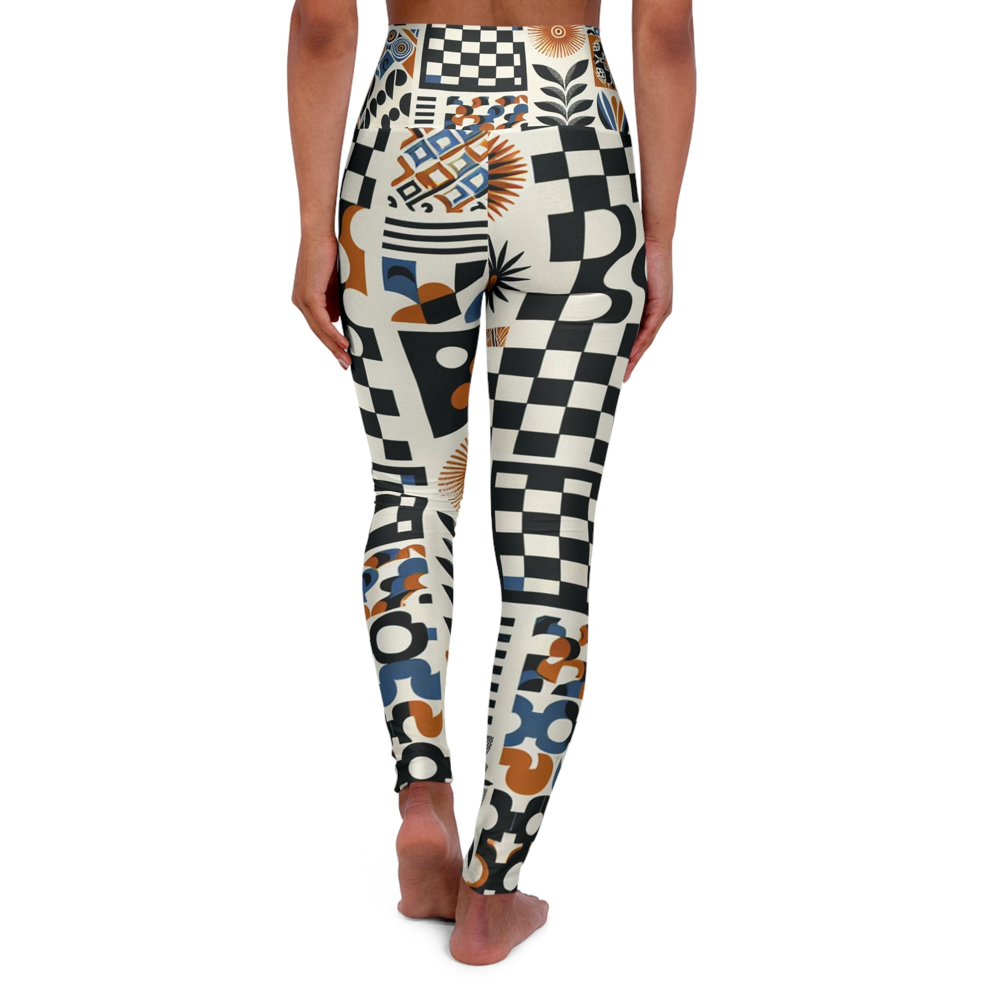Evelyn Chicane High-Waisted Leggings - Contemporary Patterned Style with Checkerboard and Organic Shapes