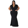 Women's Plus-Size Tassel V-Neck Long-Sleeve Slim-Fit Dress