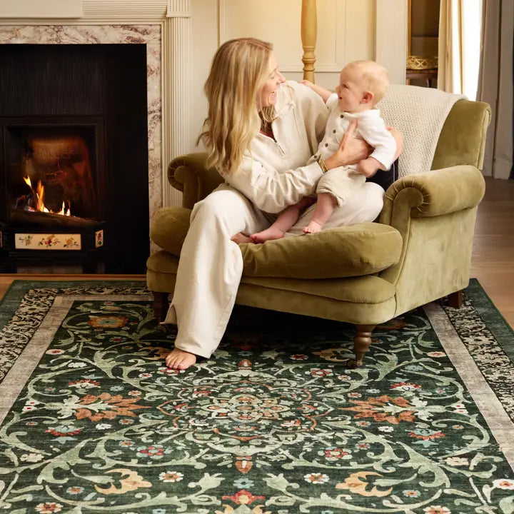 Rug Eco-Washable Country Paisley Green