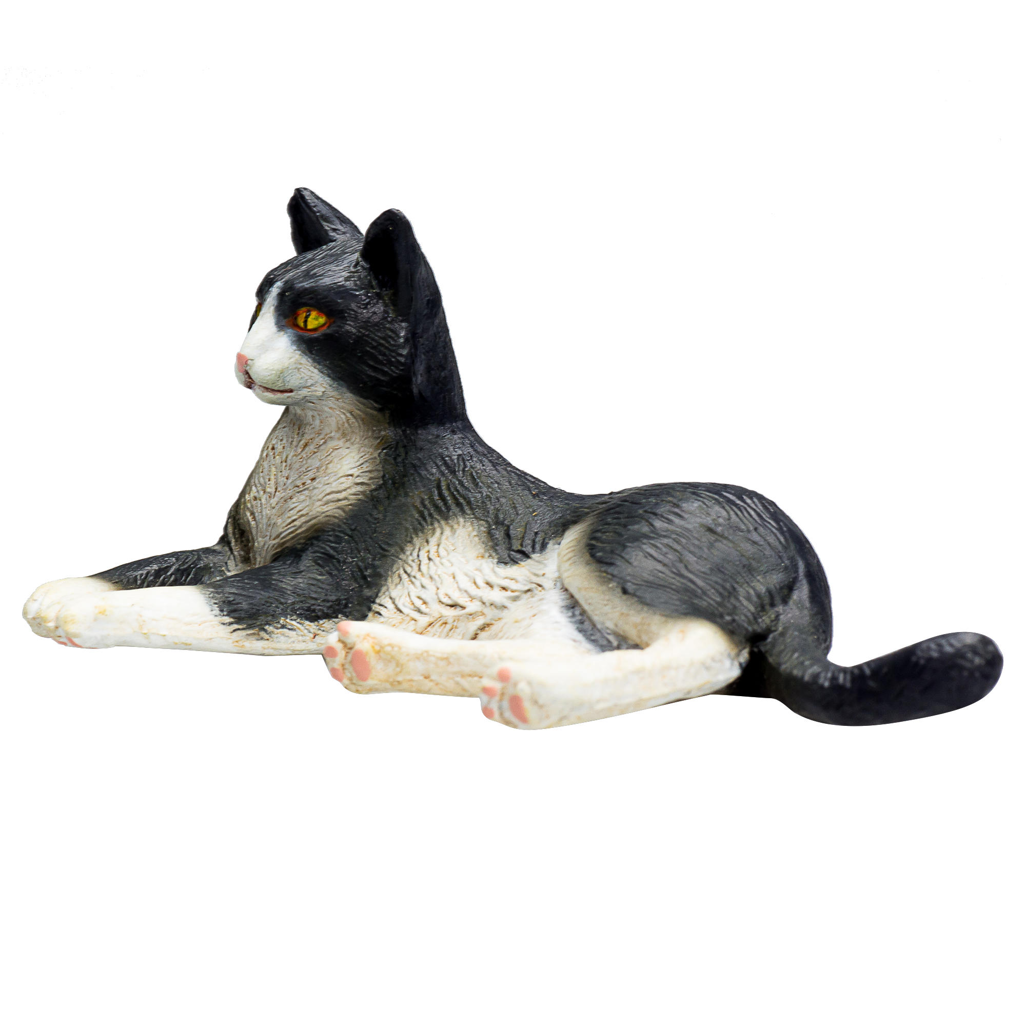 Cat Lying Black and White Toy Realistic Pet Figurine