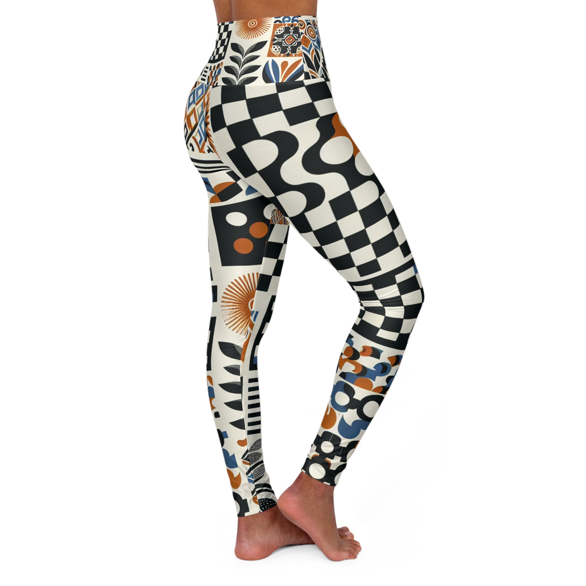 Evelyn Chicane High-Waisted Leggings - Contemporary Patterned Style with Checkerboard and Organic Shapes