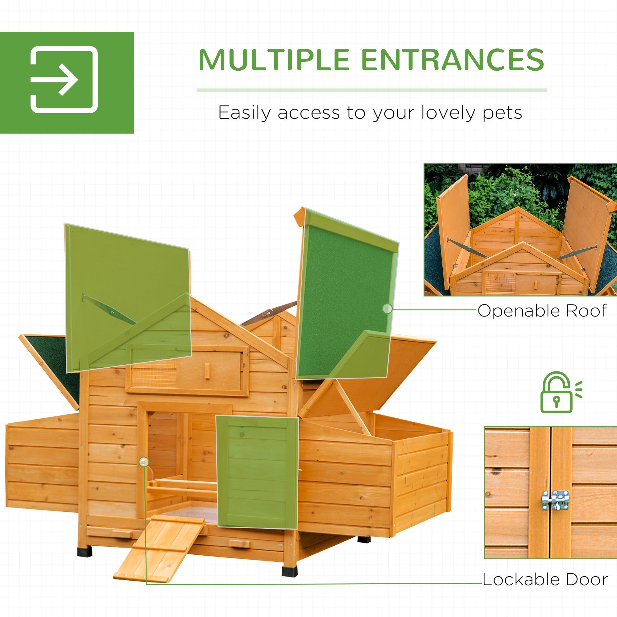PawHut Wooden Chicken Coop, Poultry Cage with Nesting Boxes and Tray, Yellow