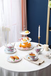 London Boutique 3 Tiered Cake Stands Afternoon tea Porcelain Bird Rose Butterfly in gift box (Blue)