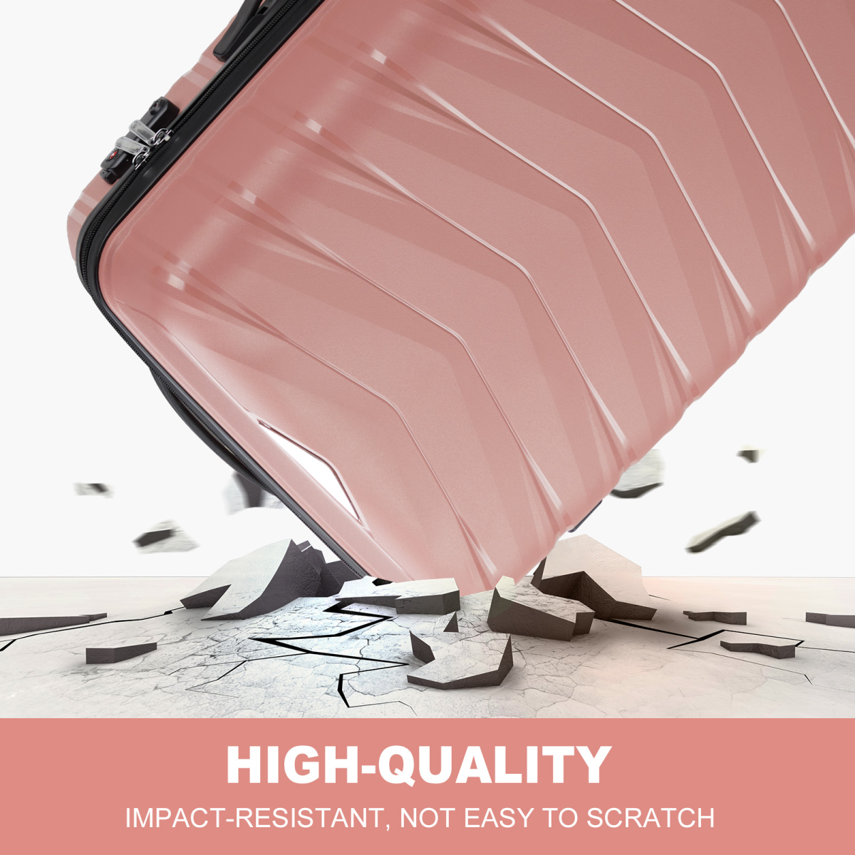 V-shaped stripes 3-in-1 PP trolley case 20in 24in 28in PP iron trolley fashionable colour - rose gold (grain pattern)