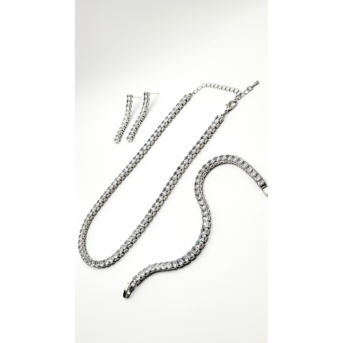Square Cut Crystal Tennis Necklace Trio Set