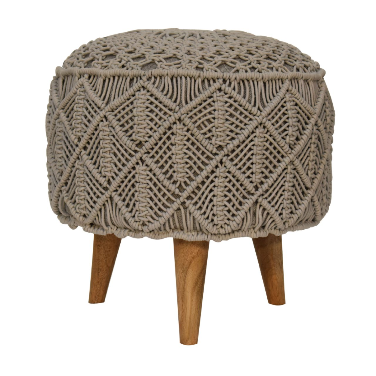 Artisan Furniture Solid Mango Wood Crotchet Grey Footstool