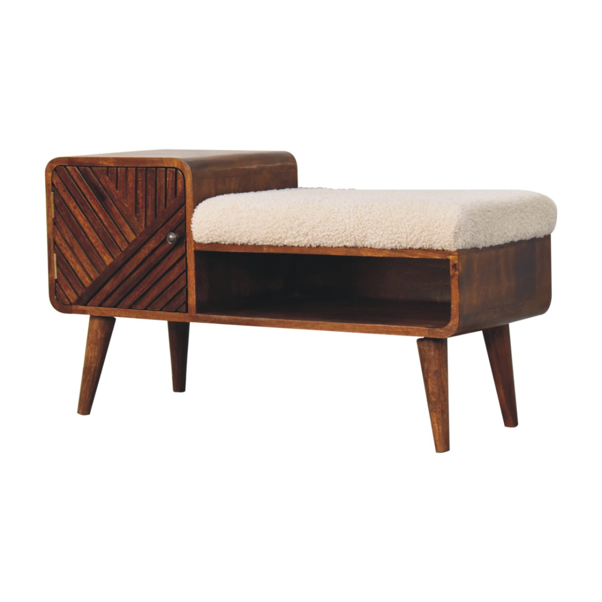 Artisan Furniture Solid Mango Wood Boucle Carved Chestnut Telephone Table