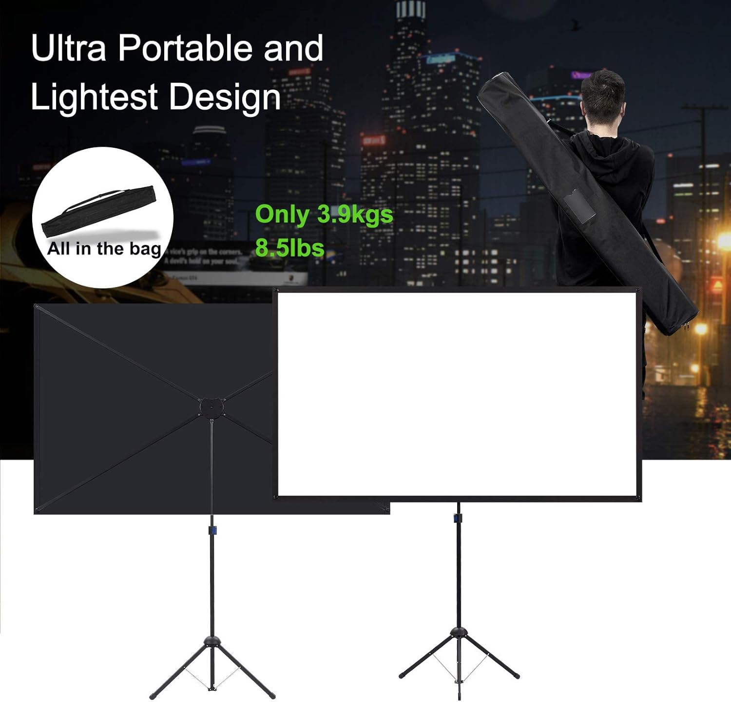 Projector Screen with Stand 100 Inch 16:9 Portable Outdoor Tripod excelimage
