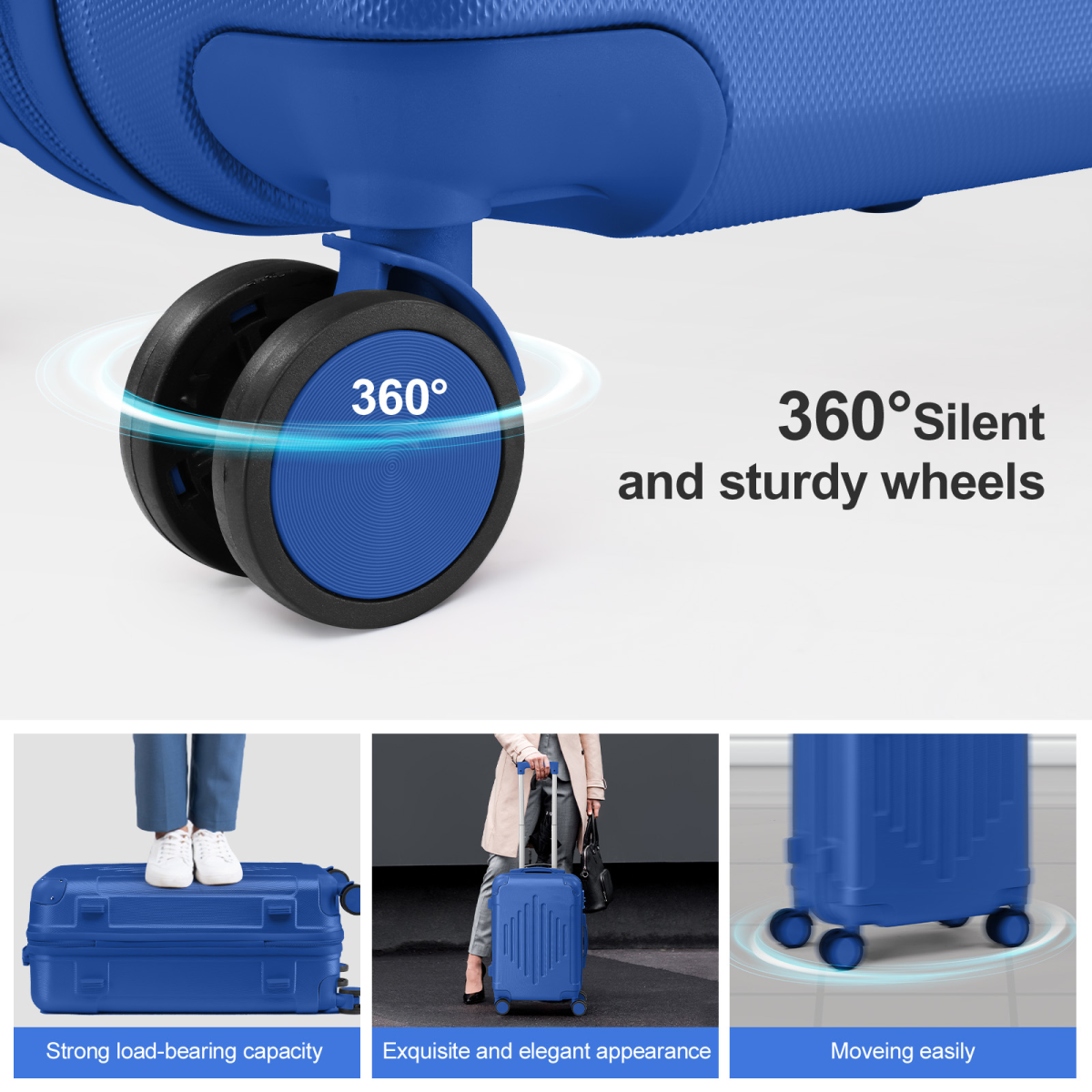 20-inch ABS Hard Shell Suitcase with Diamond Pattern - Navy Blue