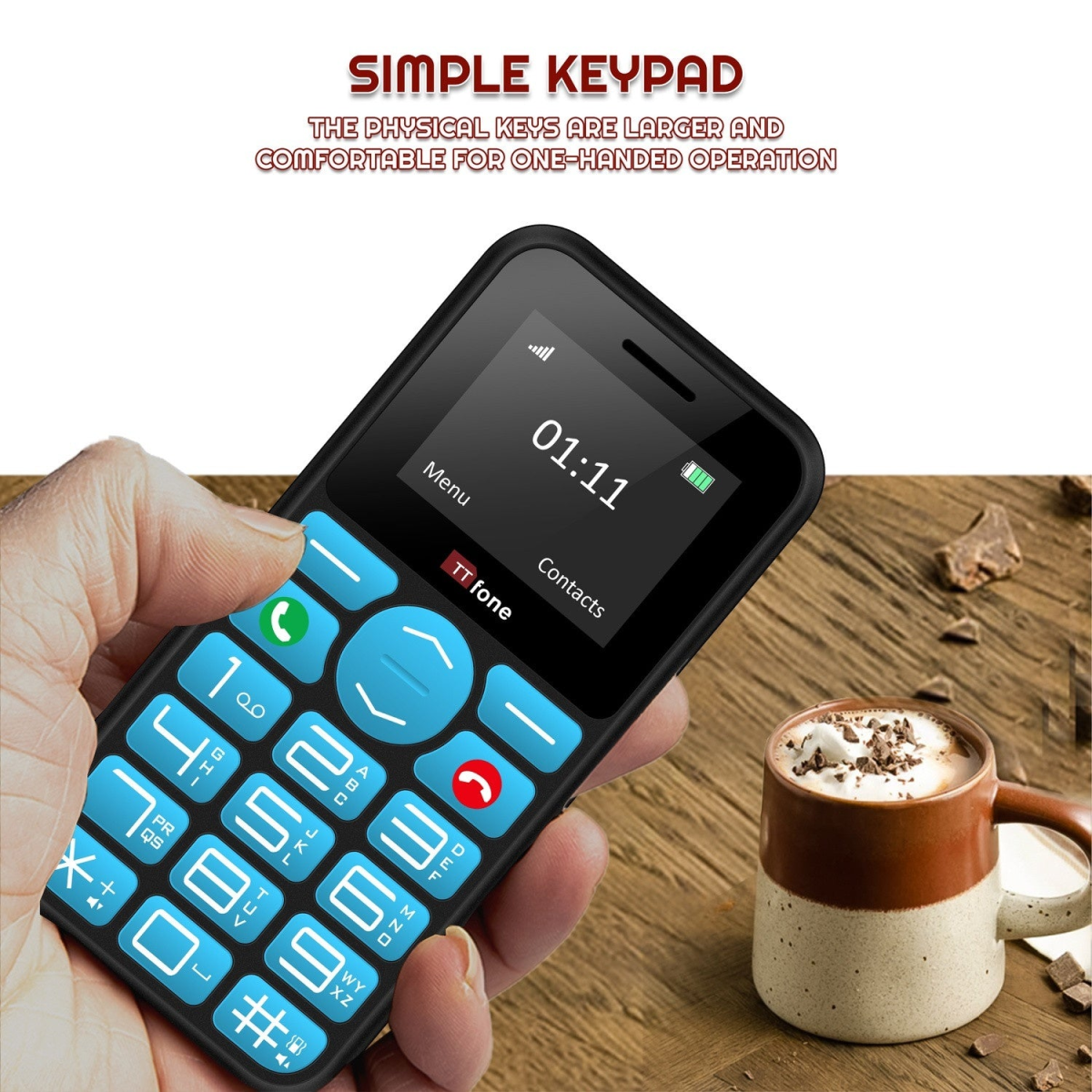 TTfone TT190 Big Button Basic Senior Unlocked Emergency Mobile Phone - Simple Cheapest Phone with USB Cable and O2 Sim Card
