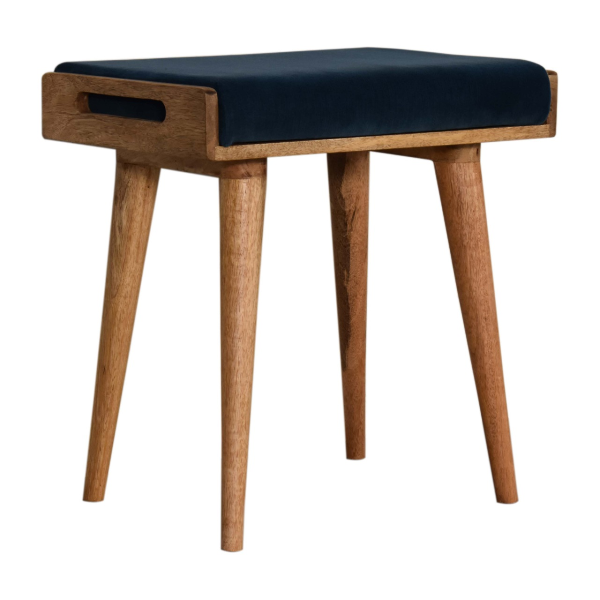 Artisan Furniture Solid Mango Wood Teal Velvet Tray Style Footstool