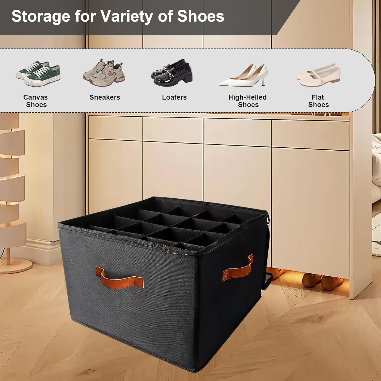 Shoe Organizer 16 Grid Adjustable with Clear Dust Cover Foldable Storage Hiyorsoa