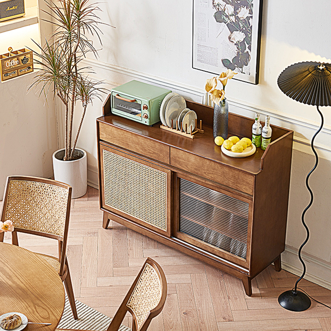 Cameron Sideboard, Rattan Cabinet With Glass Sliding Door