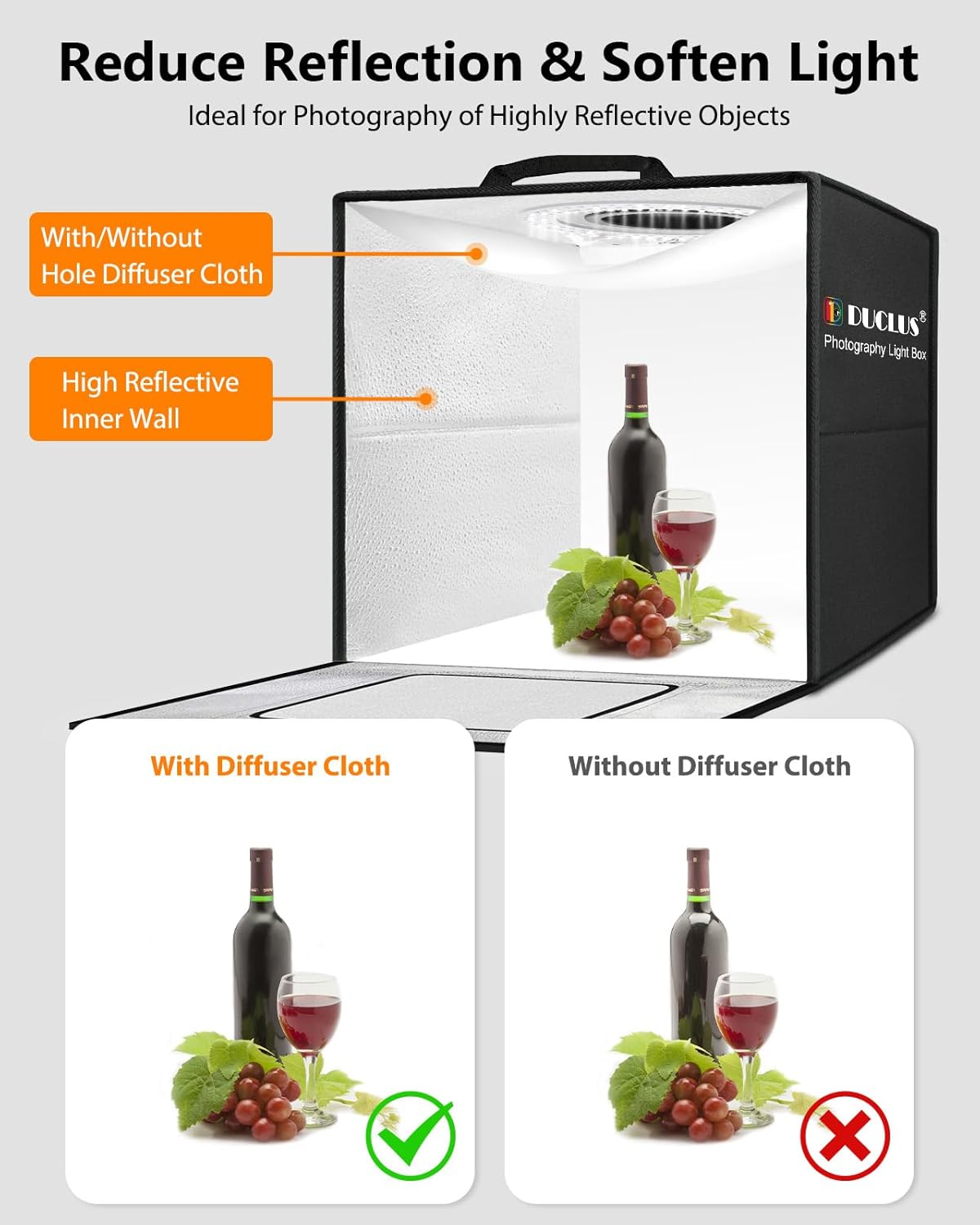 Photography Light Box 60cm 50W Dimmable LED Studio 5600K Backdrops DUCLUS