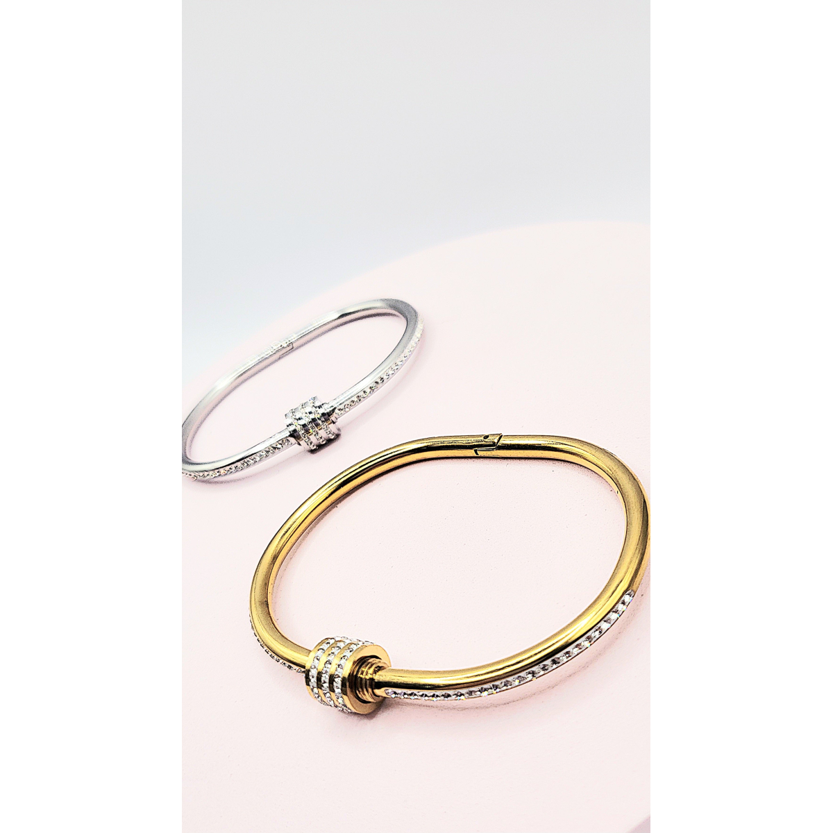 Curved Crystal Stacking Bangle Stainless Steel