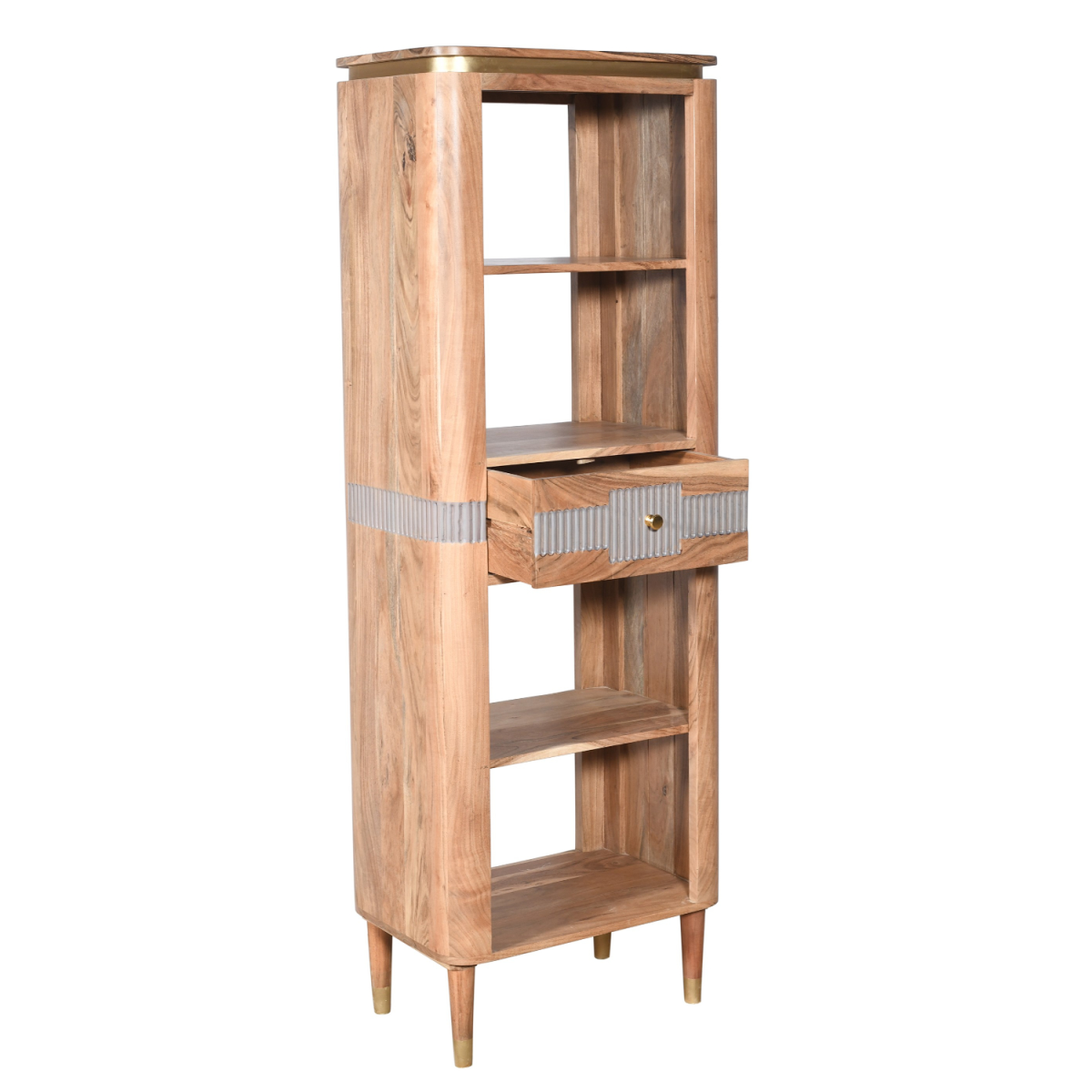 Wilton Acacia Wood Slim Bookcase With 1 Drawers