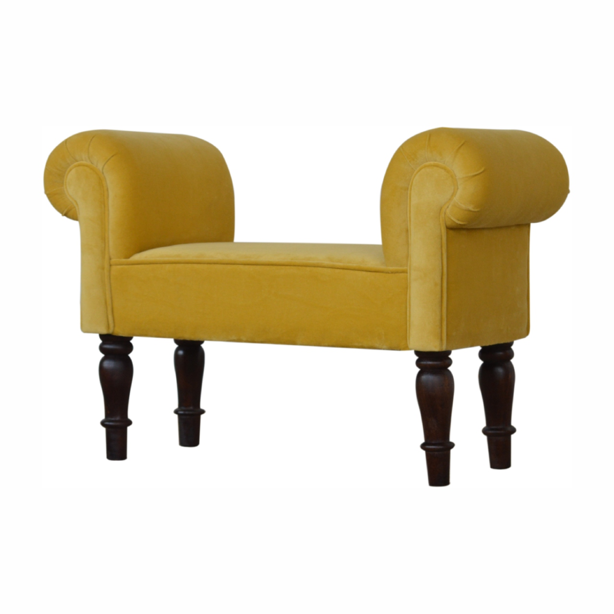 Artisan Furniture Solid Wood Mini Mustard Velvet Bench
