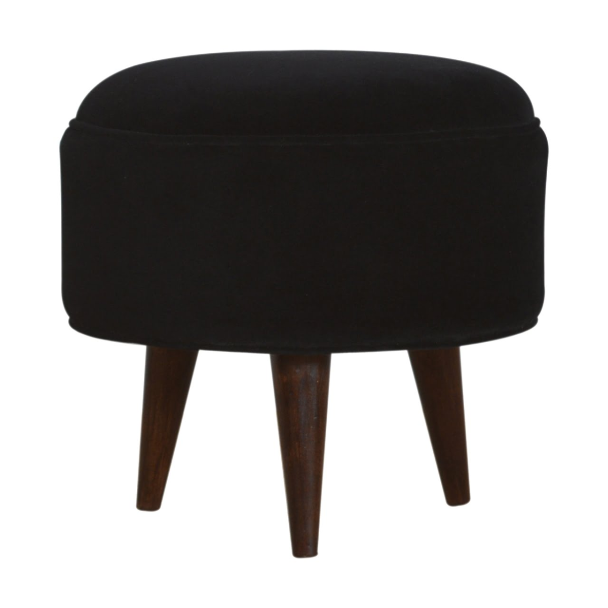 Artisan Furniture Solid Mango Wood Black Velvet Nordic Style Footstool