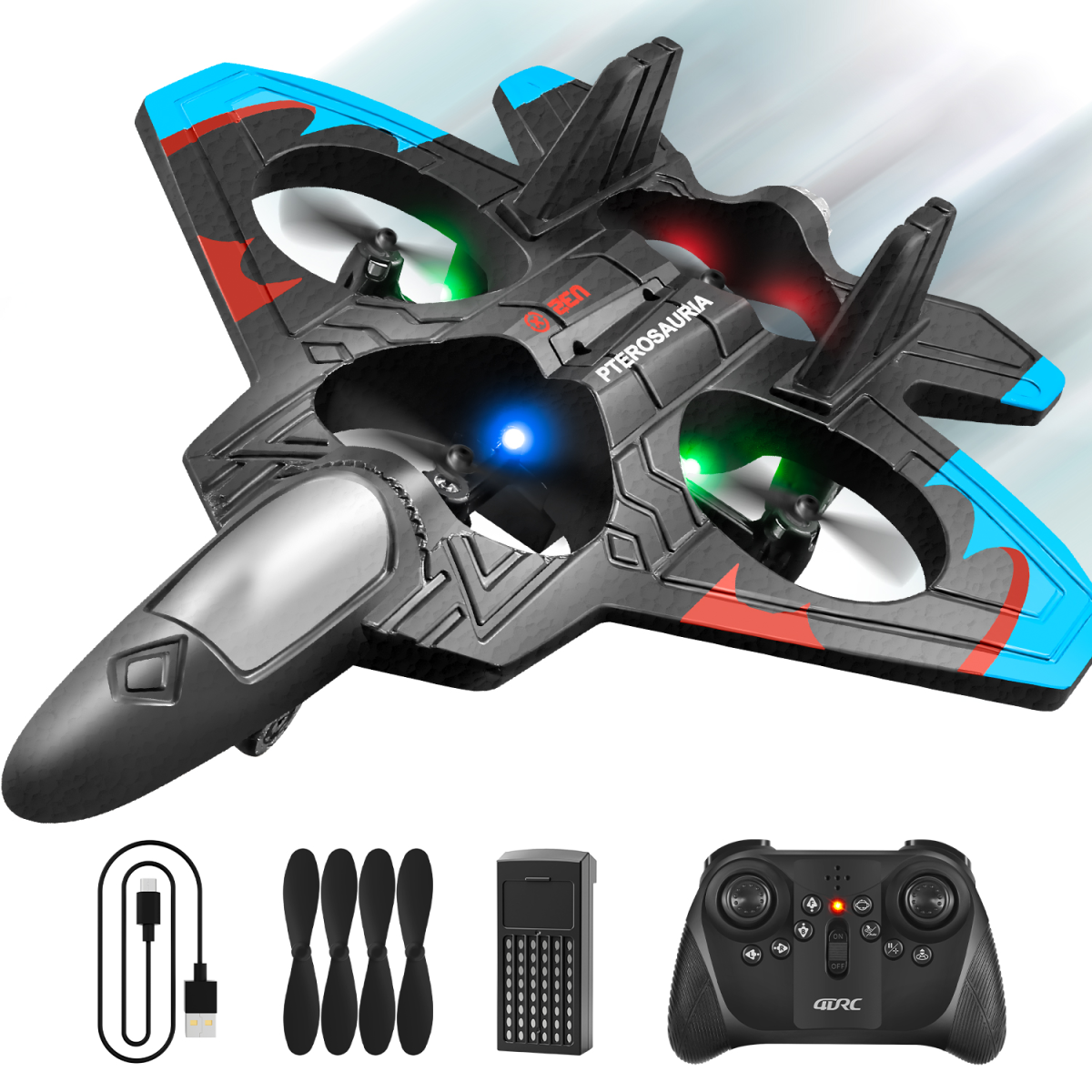 4DRC V32 RC Plane, Foam Remote Control Airplane with Light, 2 Batteries, 6-axis Gyro Stabilize Systems RC Fighter Jet Plane Toys