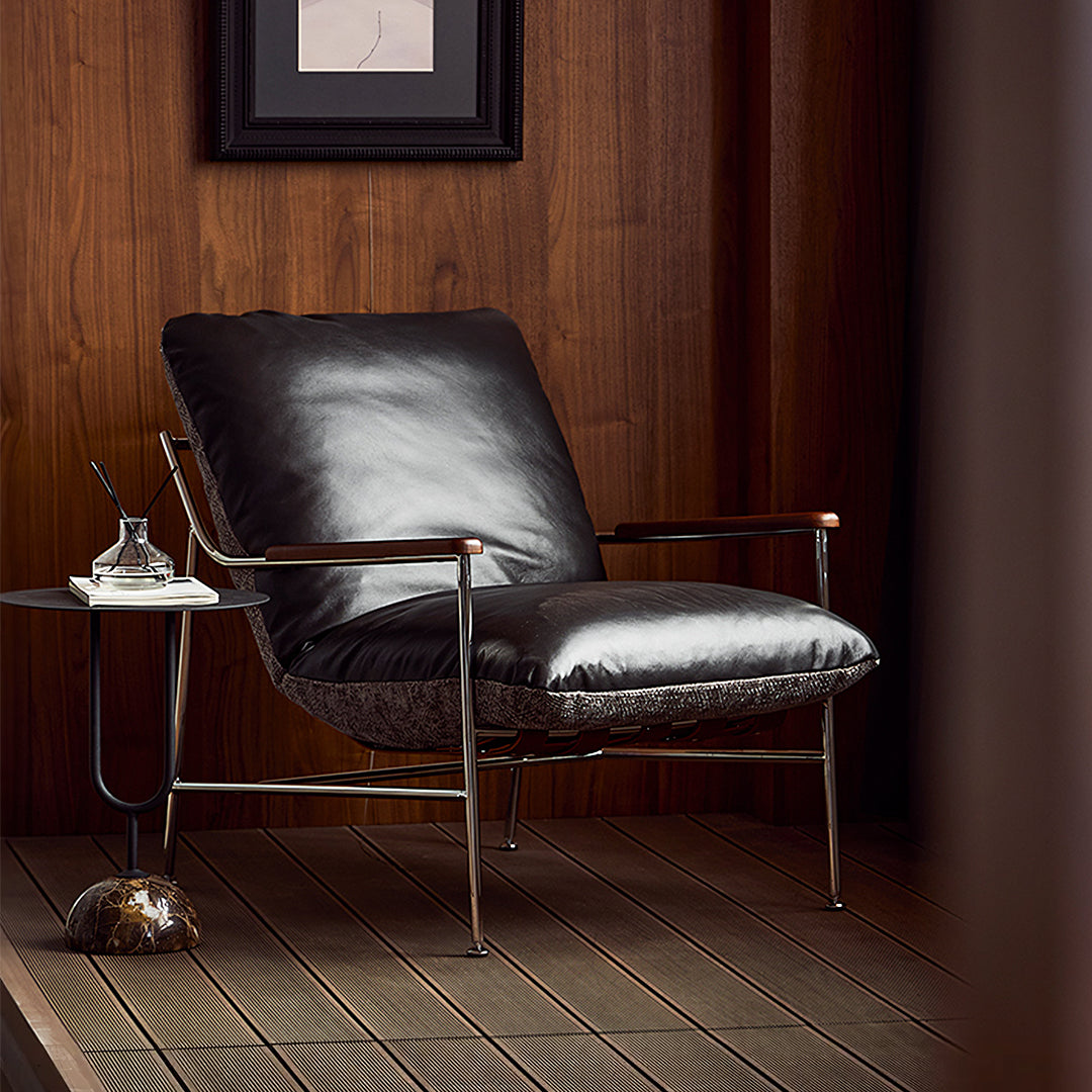 Prasad Lounge Chair Armchair With Ottoman, Real Leather