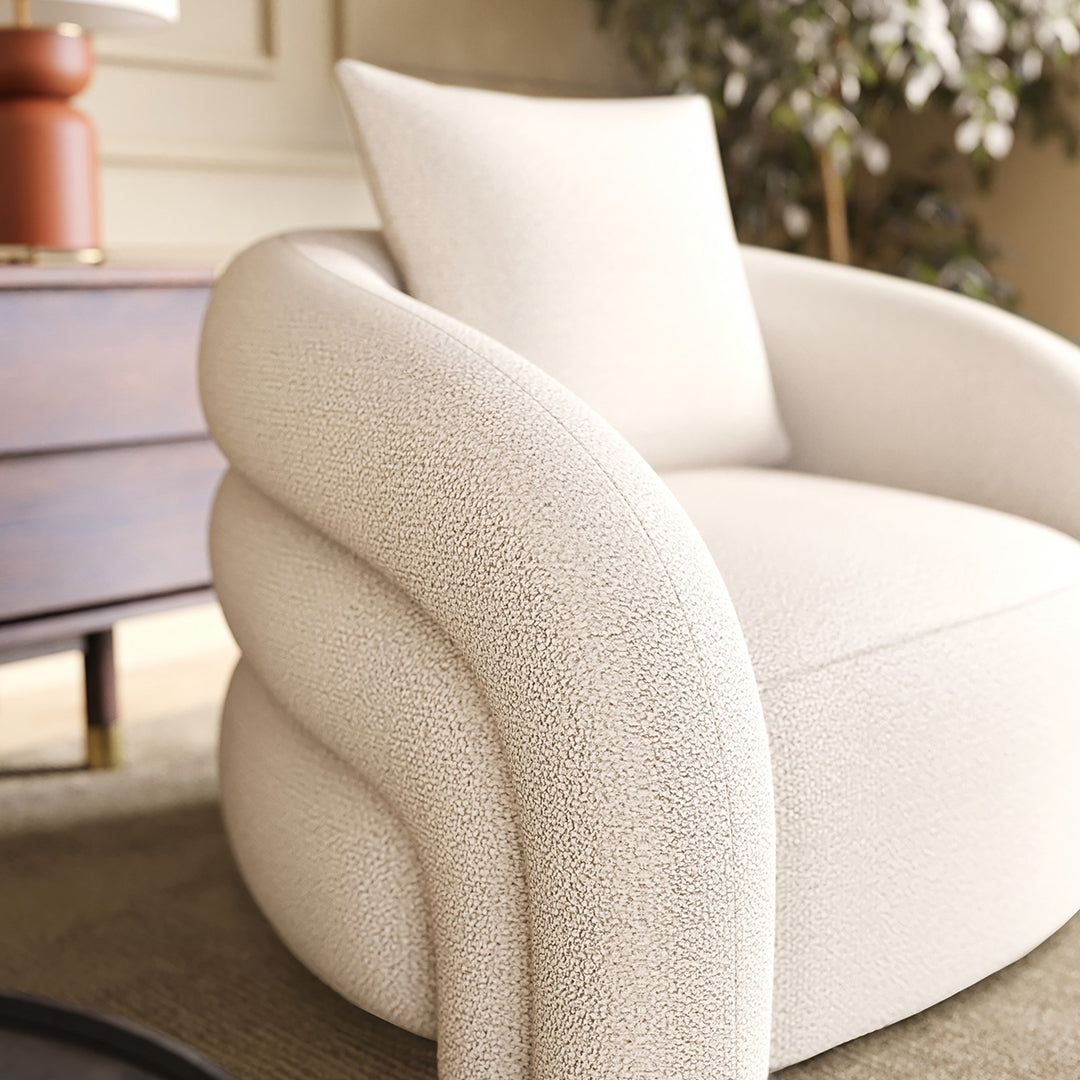 Sadiq Armchair With Cushion, White Boucle